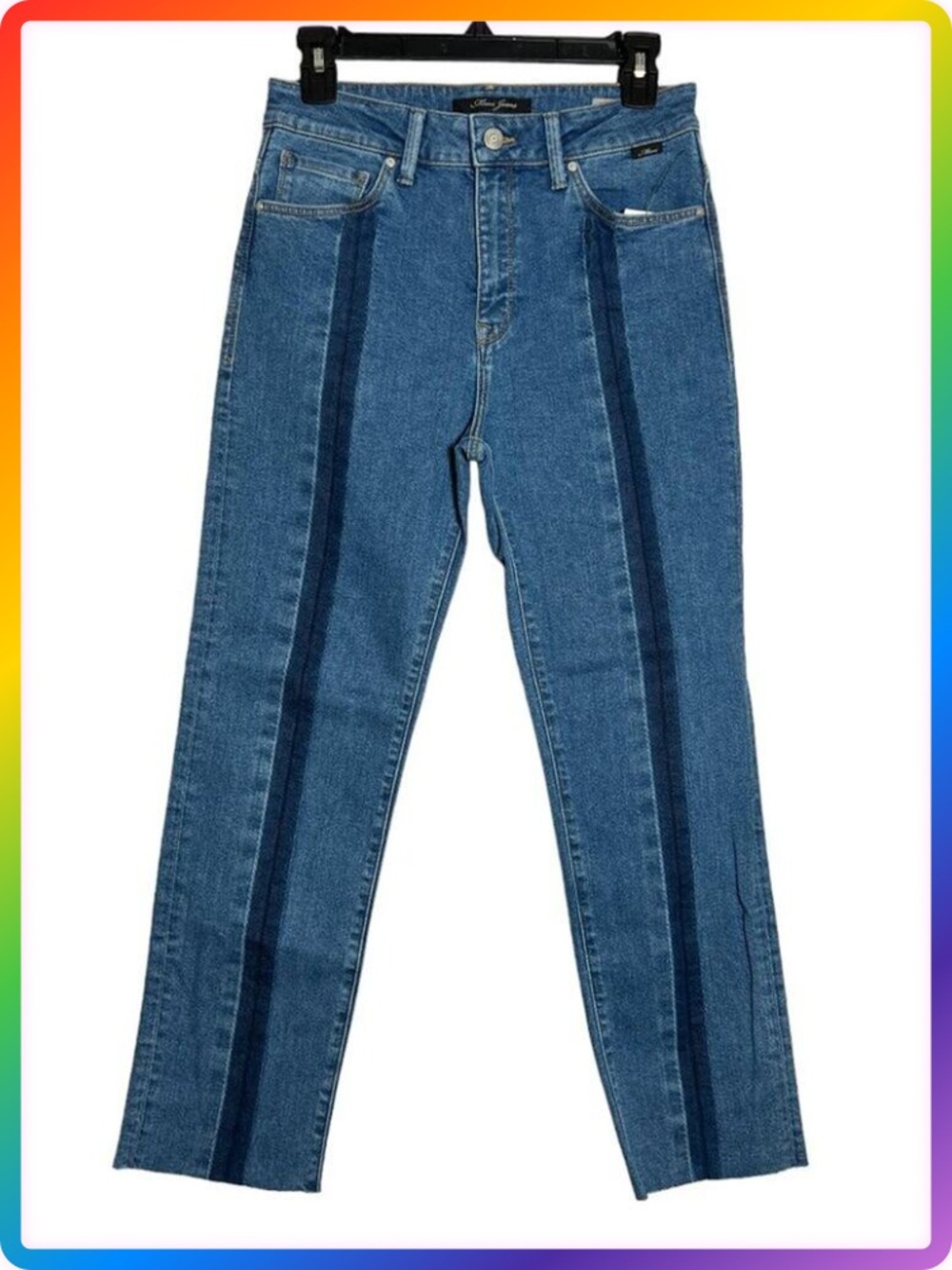 Mavi Niki High Rise Straight Crop Jeans WOMENS 27 Blue Stripe Denim Modern